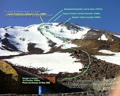Mount Damavand south route Map, Camp3 Bargah Sevom to the Summit